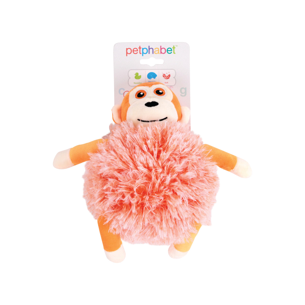 Squeaky Dog Toy Fluffy Monkey Orange